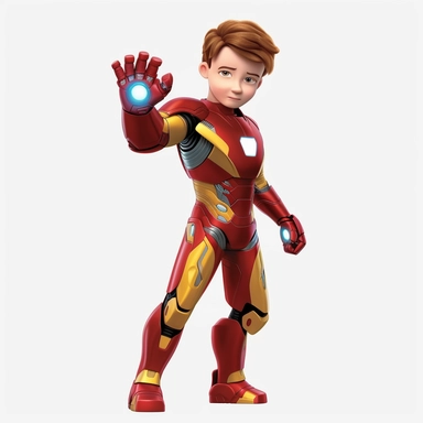 boy as ironman in avengers as disney character, full body, holding his mask, disney, hd, clipart