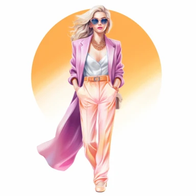 boss lady clipart fashion illustration celestial pastel pink purple orange gradient glam outfit full body