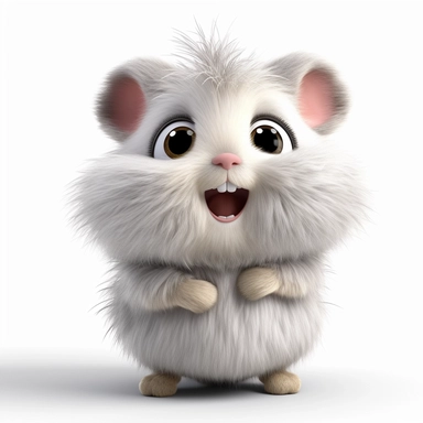 a single clipart image png graphic of a Realistic 3D cute friendly pixar style 3D animation Clipart Cute Fluffy Hairy Gray Hamster PNG Illustration