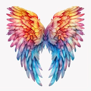 A highly detailed watercolor angel wings clipart, meticulously painted with intricate patterns, delicate brushstrokes, and subtle shading, capturing the divine essence of celestial feathers, the wings rendered in vibrant and harmonious colors, every intricate detail visible even in high-resolution 4K, evoking a sense of ethereal beauty and spiritual grace, Artwork, watercolor painting on paper,