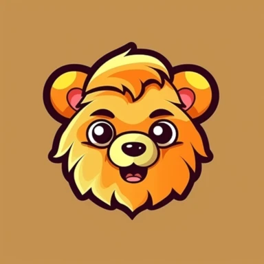 Cute lion face, cartoon, clipart, mascot, isolated on random background
