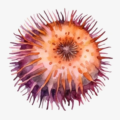 Watercolour clipart of Sea urchin on the ocean floor, isolated.