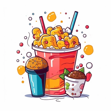 bubble tea with snacks fastfood elements Clipart, White Background, vector style sticker ar 1:1