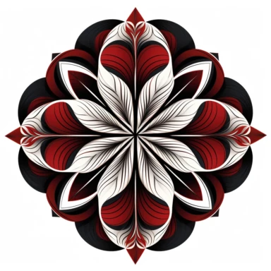 black and white flower clipart with a red center, in the style of intersecting geometries, creative commons attribution, anglo gothic, bentwood, extruded design, high-angle, bloomcore