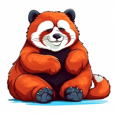 a fat Red Panda, funny, very funny, clipart with crisp lines and white background