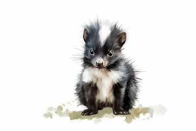 watercolor baby skunk clipart, hd, on white background, spaced out