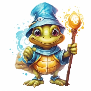vector cute Turtle character wearing wizard custom and wizard element with happy face ,front facing on isolated background,colorful color,with happy face and expression,Animal Sublimation Clipart,no splash watercolor,white background, ultra detailed clipart, cut out image, colorful watercolor realistic, cartoon style, ultra HD, sharp and clean art