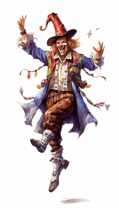 isolated images, illustrations on a white background, realistic medieval royal joker man, with a funny hat with bells on his head, Clipart, watercolor, realistic, isolated, full body, funny pointy shoes with bells, joker is dancing and jumping, highly detailed, hdr, 32K, photo expert quality, watercolor realistic, hyperrealistic and highly detailed, isolated on a white background