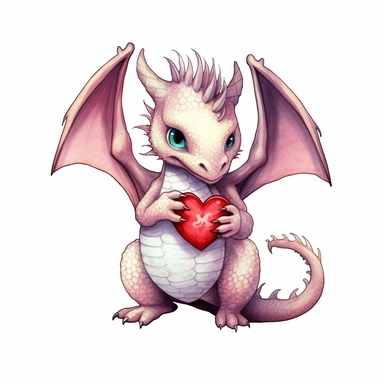 Dragon Holding Heart Watercolor Sublimation Clipart, Clipart, white background, no watermark, no text, no word,