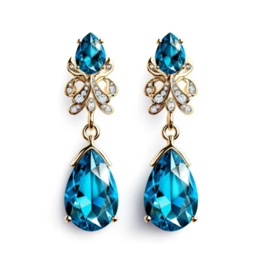 jewellery gold earrings with blue stones and diamonds digital clipart on white background