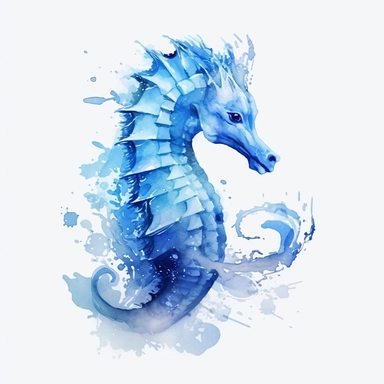 blue, frozen seahorse, Clipart Watercolor, White background, HD