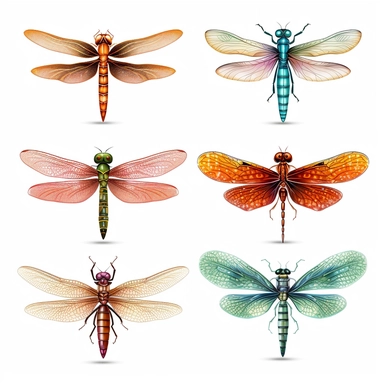 Dragonfly Set Closeup Isolated on White Background. Design Template, Clipart of Dragonfly ugs Detailed Dragonfly in Various Shapes, HD,