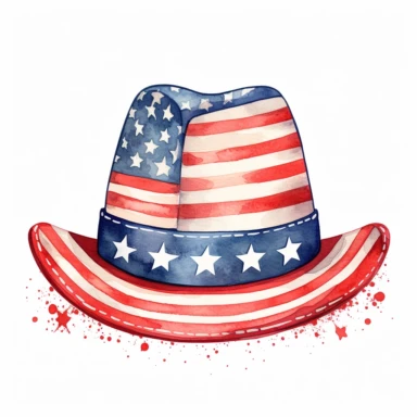 4th of july hat clipart, white background, american flag based designs, boho vibe, in the style of digital drawing, 8k