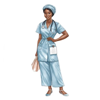 single black woman nurse watercolor clipart. Full body