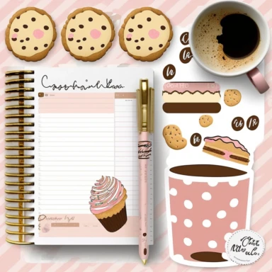 cookie clipart, to do list clipart, planner clipart, stationary, coffee cup, pink and white, c20, no words or letters, no numbers, V5
