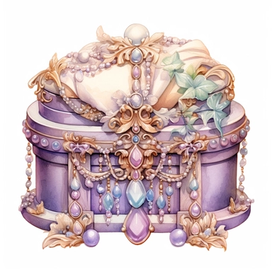 Watercolor detailed intricate jewellery box for a princess in soft colors with diamonds clipart - Image #1 <@1098423716465102849> - Image #1 <@1098423716465102849>