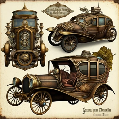 Steampunk Cars Clipart - fantasy clip art graphics and collage sheets for altered art or junk journals