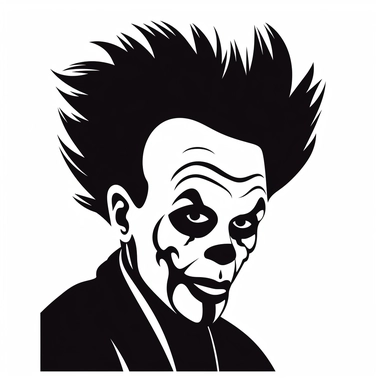 black and white silhouette of a scary halloween clown, clipart style, white background, thick lines, vector, simple design, flat colour, solid colour, halloweencore