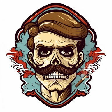 skull with a moustache and smoking a cigar, surrounded with electricity clipart