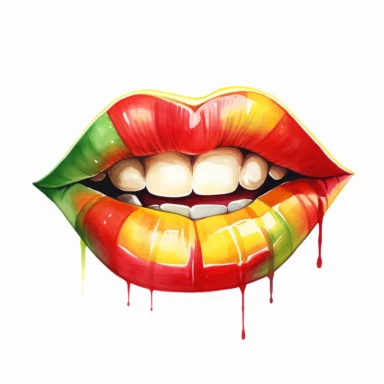 Cute Beautiful Red yellow green mouth For juneteenth Watercolor Clipart, Cartoon, hyper realistic, intricate detail, illustration style, high solution, on the white background