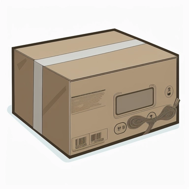 illustration of a closed large brown cardboard shipping box, clipart style, matte drawing style, white background