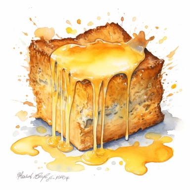 Gooey butter cake sharp illustration clipart, watercolor art, insane detail, white background
