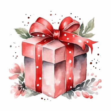 Cute christmas present watercolor clipart