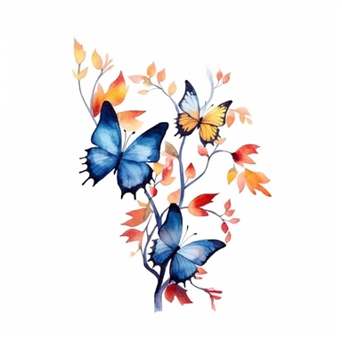 watercolor butterflies ion intertwined branches, clipart, white background, page border style--q2--v5.1--s1000