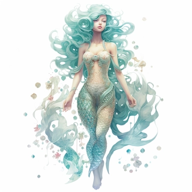 racial full body mermaid, girl isoleted on white background, mermaid with scales and little mermaid tail in the style of anna dittmann, rose and aquamarine, zhang jingna, detailed painting, detailed character illustrations, fluid, watery, organic shapes, transparent/translucent medium, isoleted on white background, total body, mermaid body, seashells, clipart
