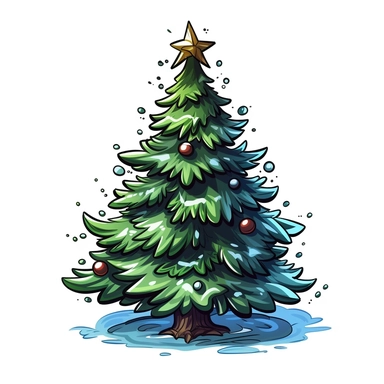 christmas tree clipart, cartoon style, no background