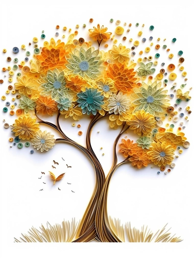 africa accacia tree art of quilling clipart, gold and glory pastel mute soft colors, illustration, white solid background,