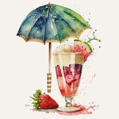 fancy drink with umbrella watercolor clipart