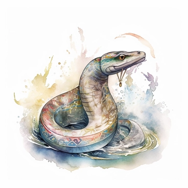 Pagan style Sacred Eel with watercolor effect,Kelt mythology scene,suitable for digital clipart,white background