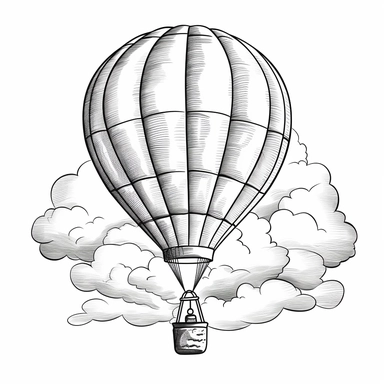 side view clipart cartoon cute balloon in the style of Pierre-Auguste Renior black and white coloring book, black and white smooth thick lines, solid white background, no background ar 17:22
