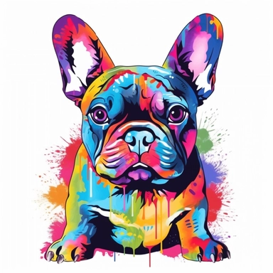 graffiti style french bulldog clip art white background