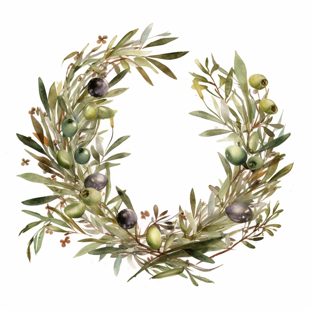 a watercolor olive wreath, earthy tones, naturecore, subtle yet ...