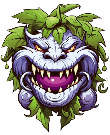 clean black and white coloring page of grape monster, metamof style crisp lines white backgrount no fill, only black marker, low detail vector, clipart,
