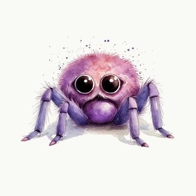 Watercolor, cute happy spider, side body view, clipart, pure white background