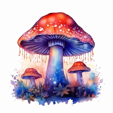 watercolor clipart, incredibly ornate magical mushrooms fairyland, isolated white background, 8k, beautiful colors vibrant, dreamy, elaborate cottagecore detailed fairy stars sparkles starry mushroom
