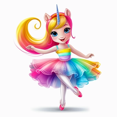 cartoon unicorn ballerina wearing a tutu and ballet shoes rainbow no background clipart