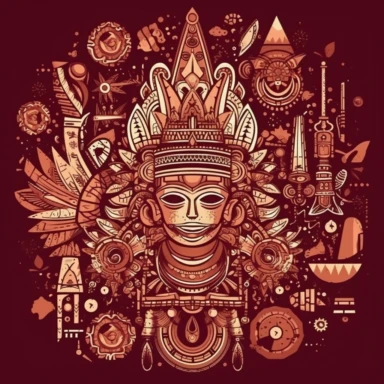 creative tattoostyle print clipart scribble, elaborate indian decor, dark maroon background