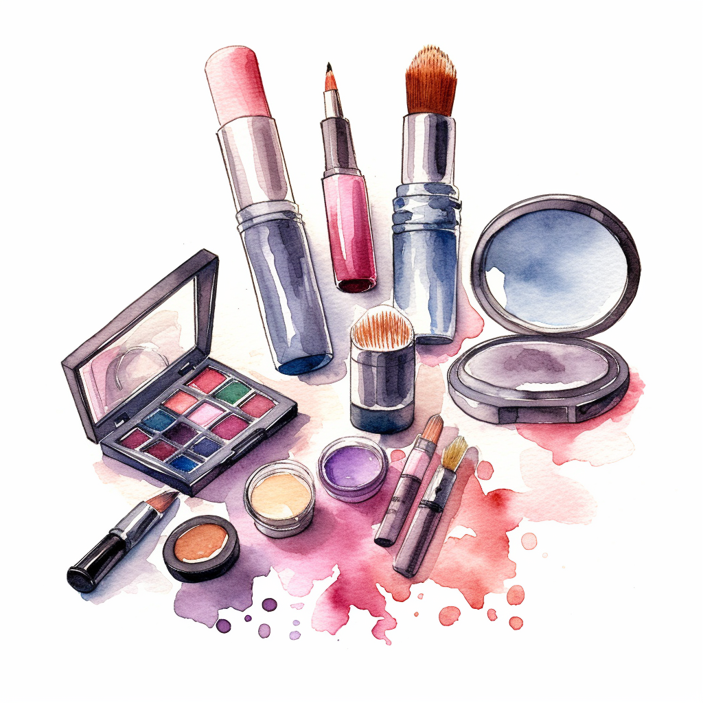 Beauty cosmetic watercolor clipart on a white background, showcasing an ...