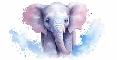 Adorable baby elephant on the blue pastel blue and pink colours, ornamental watercolor clipart, white background, I can’t believe how beautiful this is