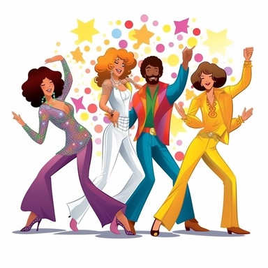 Disco 70s , Funny cartoon Pop clipart white background