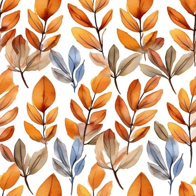 autumn leaves pattern watercolor floral watercolor pattern clip art free download, in the style of light indigo and brown, mosaic-like patterns, dark yellow and light brown, attention to fur and feathers texture, 3840x2160, hand-coloring, light gray and dark brown