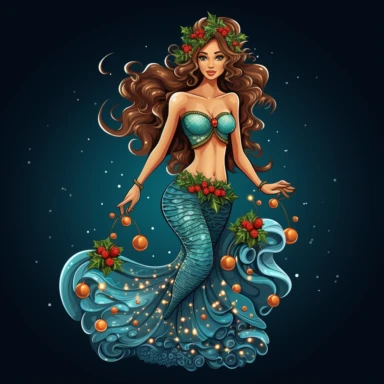 christmas mermaid. clip art style. full body image