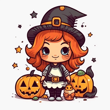 Clip art, Halloween, thick lines, white background cute cartoon 8k,--q3