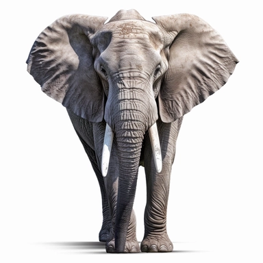 a large grey elephant facing camera, 8k ultra realistic transparent background png clipart