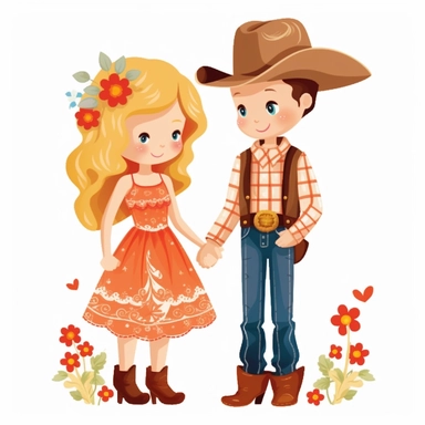 adorable simple cowboy wedding clipart, white background