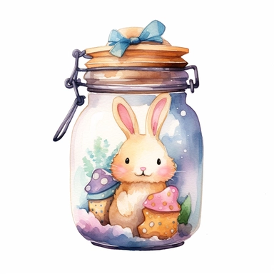 whimsical watercolour cute clip art against a white background Easter themed cookie in a glass jar